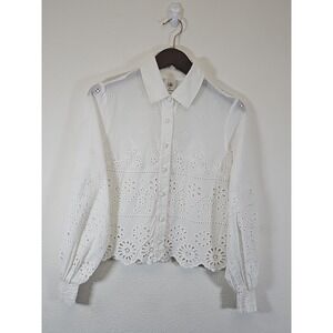 Cabi Size  Xs Coast Top White‎ Eyelet Lace Long Sleeve Cotton